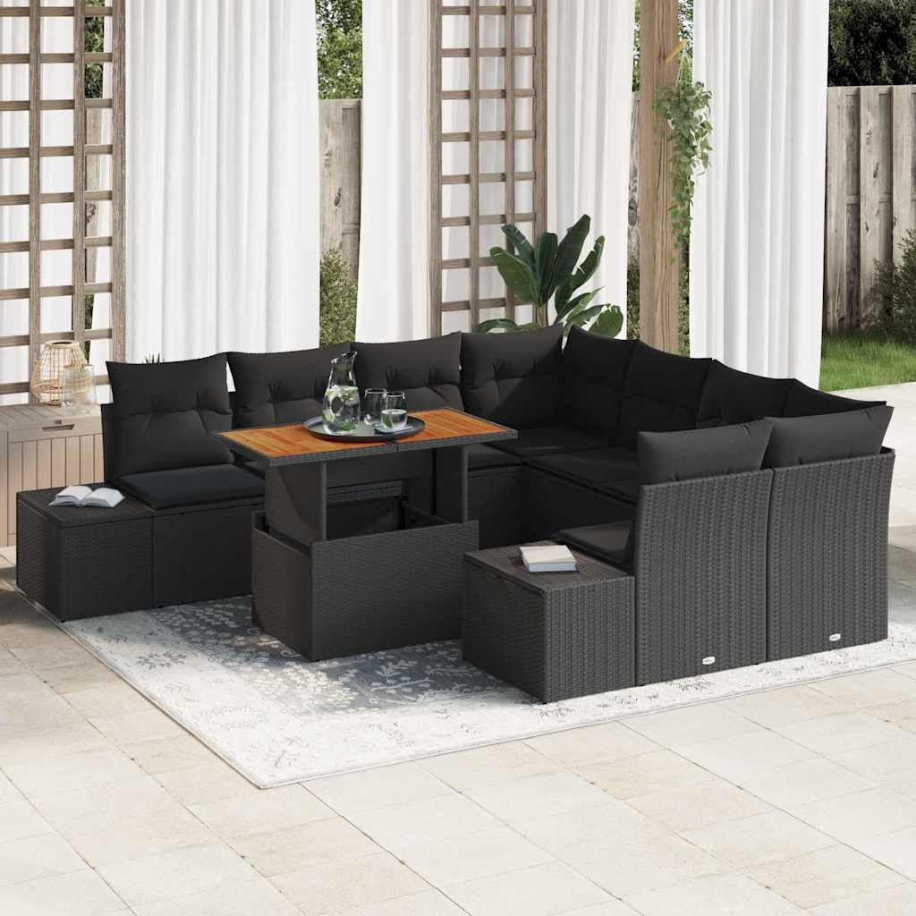 Garten Essgruppe mit Kissen 9 pcs Schwarz und Braun