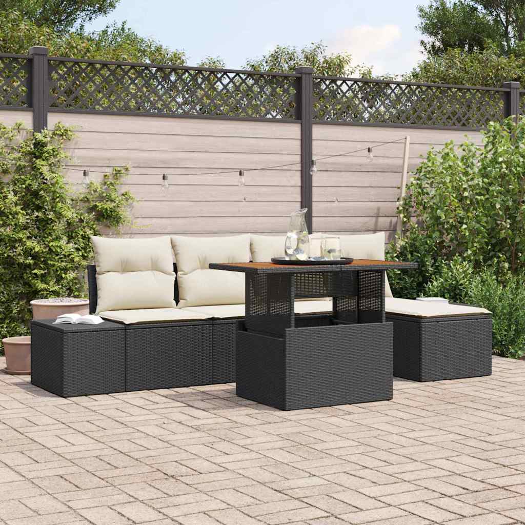 Garten Essgruppe mit Kissen 6 pcs Schwarz und Creme