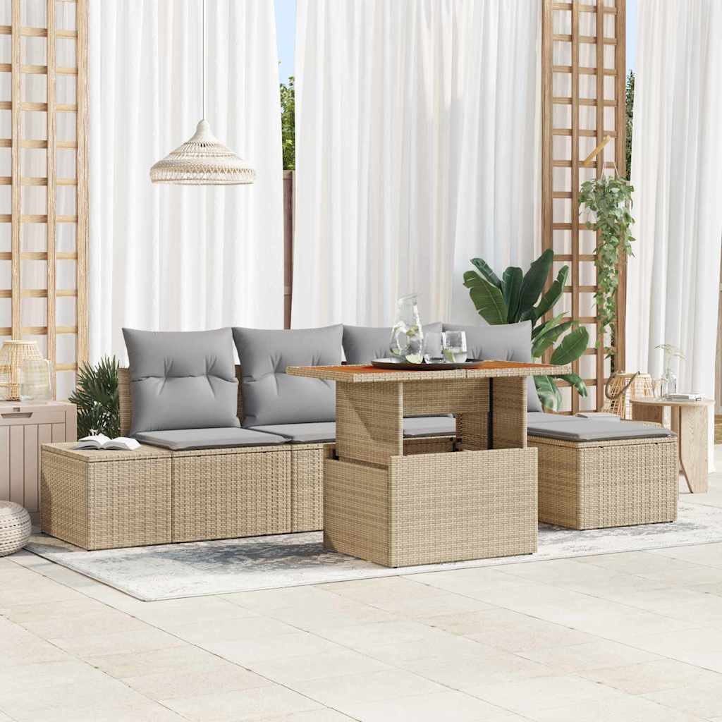 Garten Essgruppe mit Kissen 6 pcs Beige und Grau