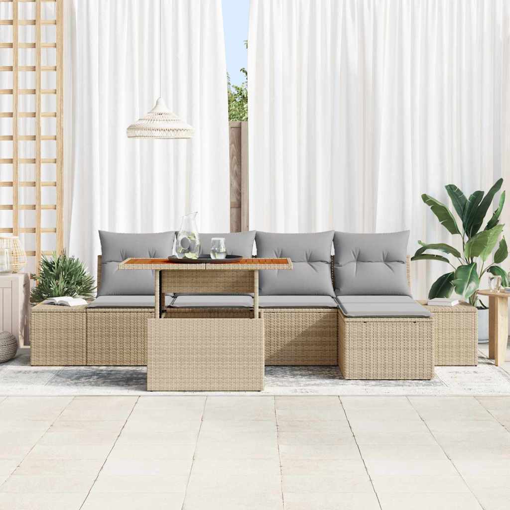 Garten Essgruppe mit Kissen 6 pcs Beige und Grau