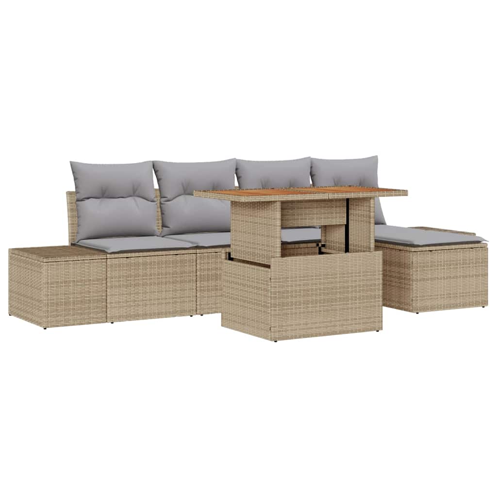 Garten Essgruppe mit Kissen 6 pcs Beige und Grau
