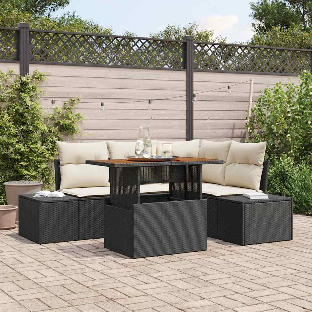 Garten-Sofa-Set mit Kissen mit Kissen 5 pcs Schwarz und Creme