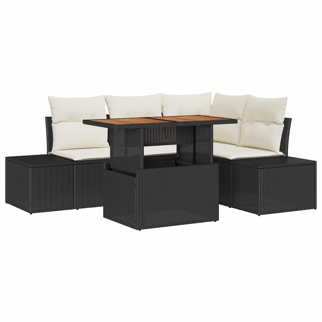 Garten-Sofa-Set mit Kissen mit Kissen 5 pcs Schwarz und Creme