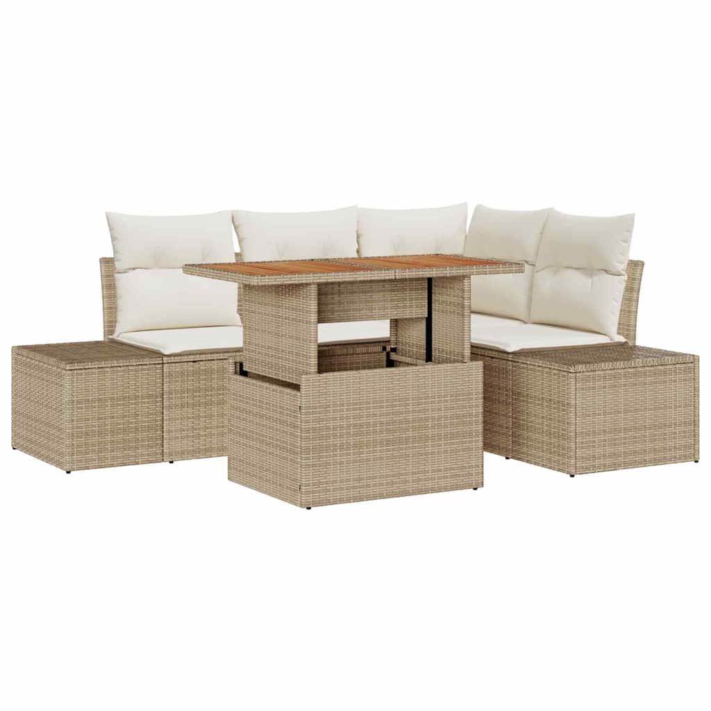 Garten-Sofa-Set mit Kissen mit Kissen 5 pcs Beige und Creme