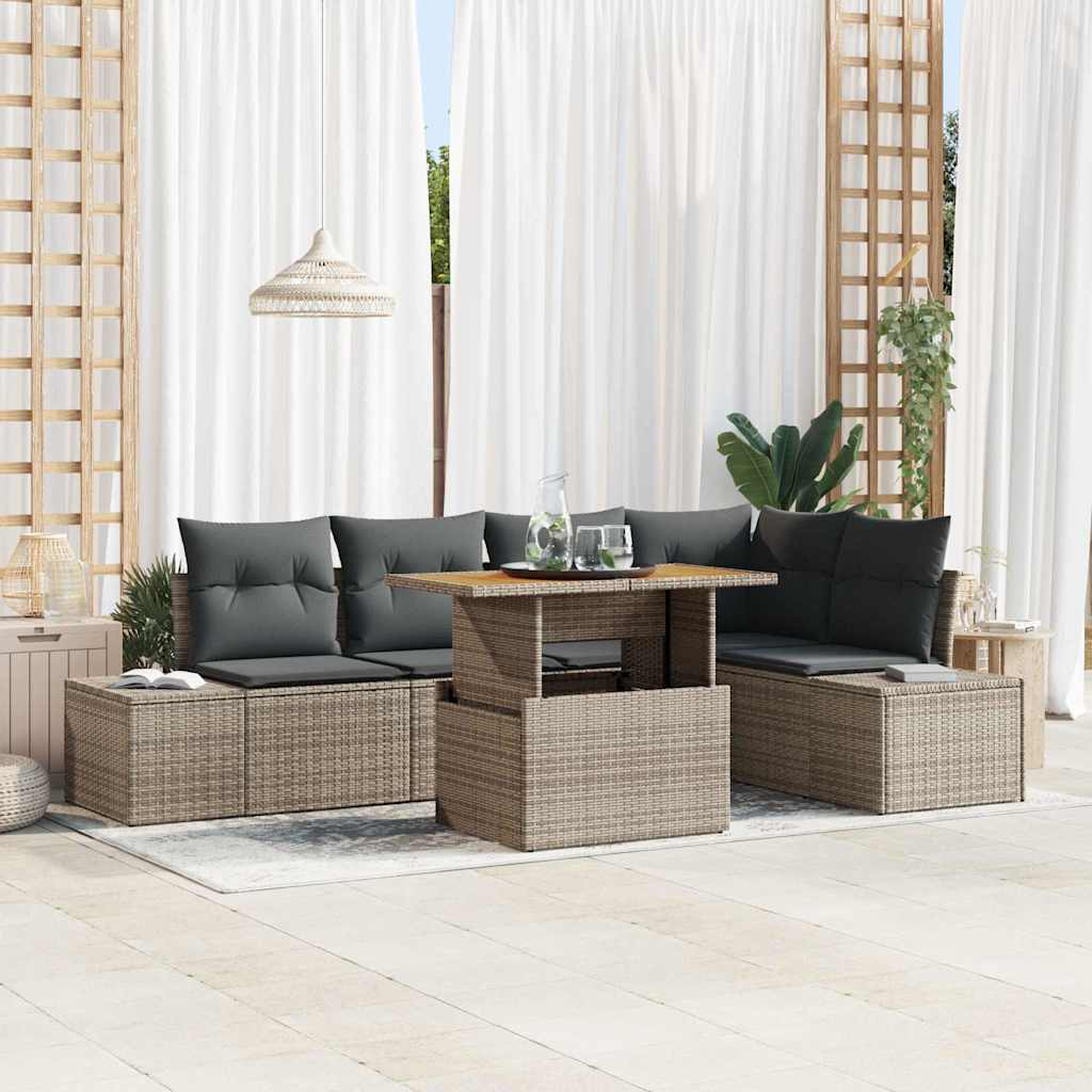 Garten Essgruppe mit Kissen 6 pcs Grau und Braun