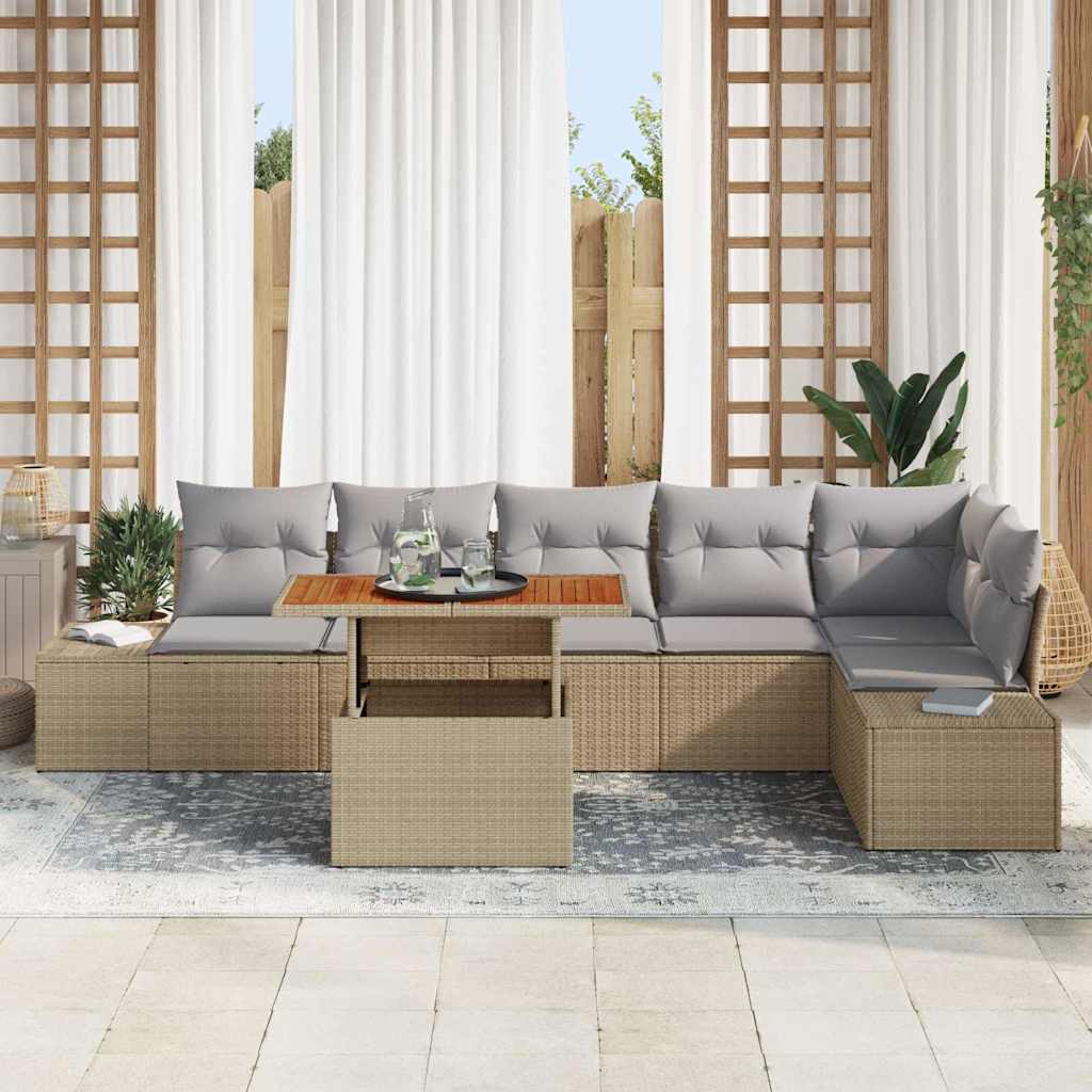 Garten Essgruppe mit Kissen 7 pcs Beige und Grau