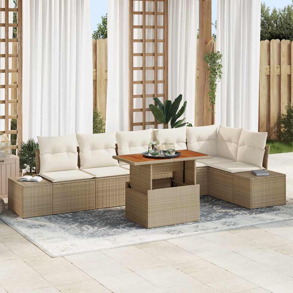 Garten Essgruppe mit Kissen 7 pcs Beige und Creme