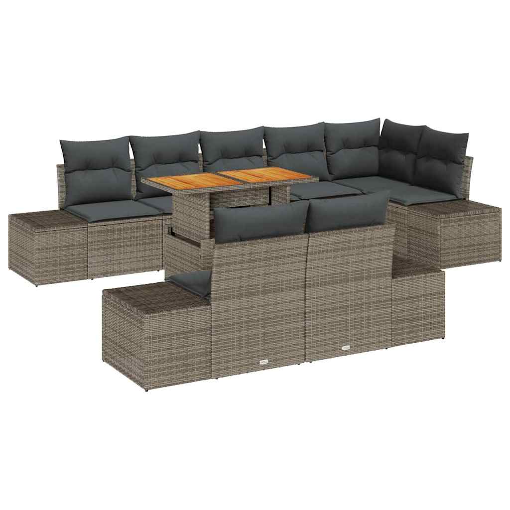 Garten Essgruppe mit Kissen 9 pcs Grau und Braun