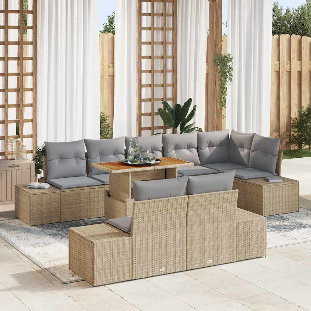 Garten Essgruppe mit Kissen 9 pcs Beige und Grau