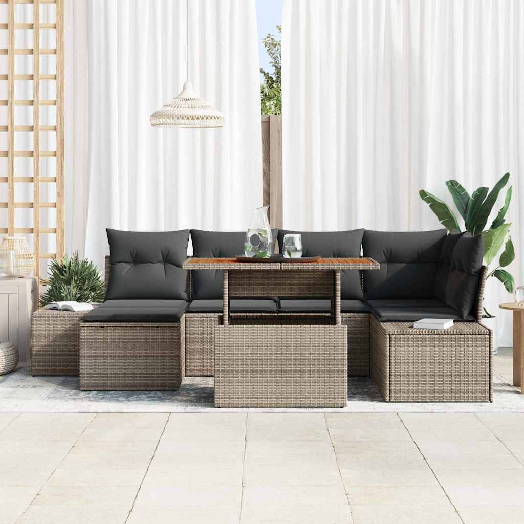 Garten Essgruppe mit Kissen 7 pcs Grau und Braun