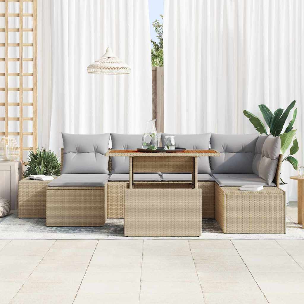 Garten Essgruppe mit Kissen 7 pcs Beige und Grau