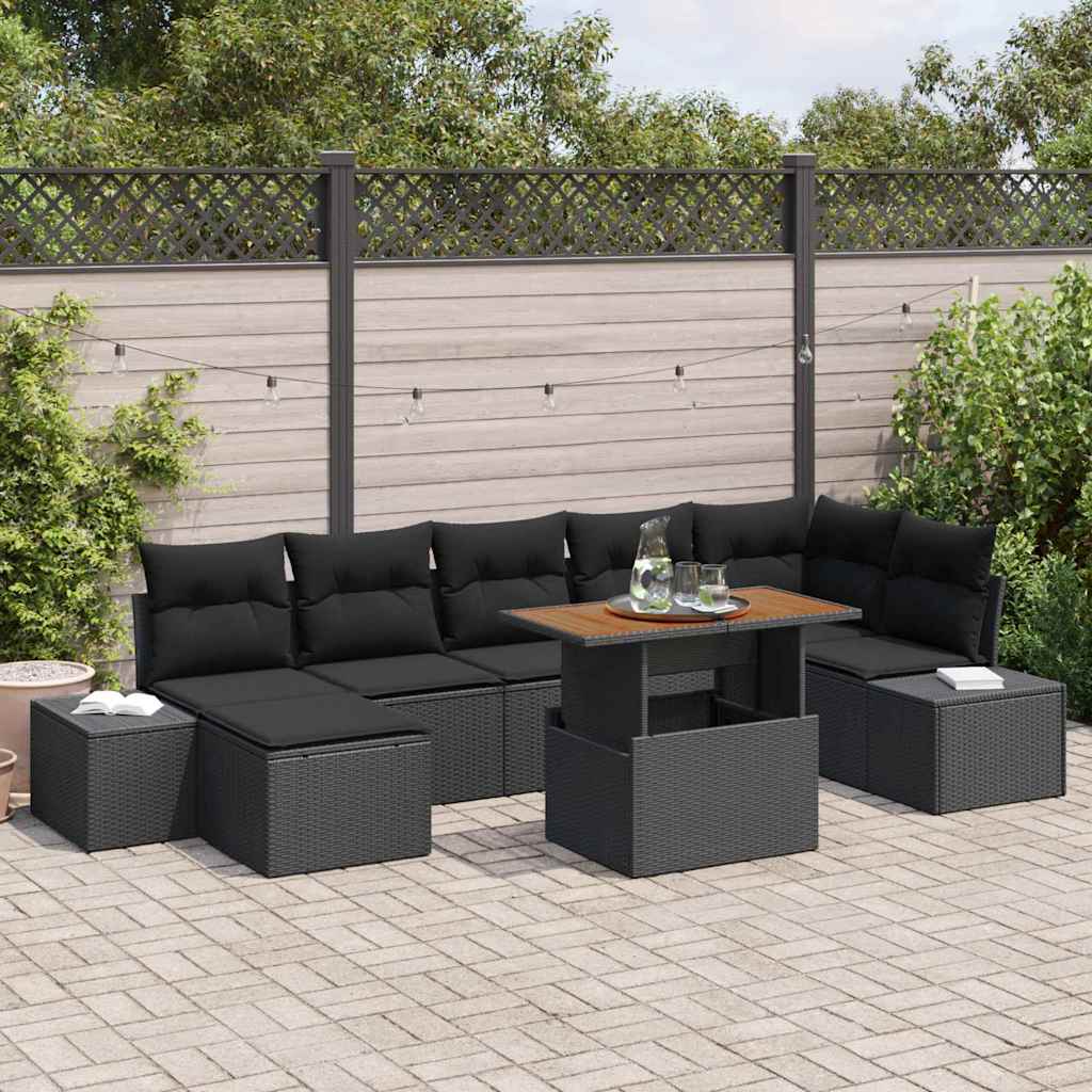 Garten-Sofa-Set mit Kissen 8 pcs Schwarz und Braun
