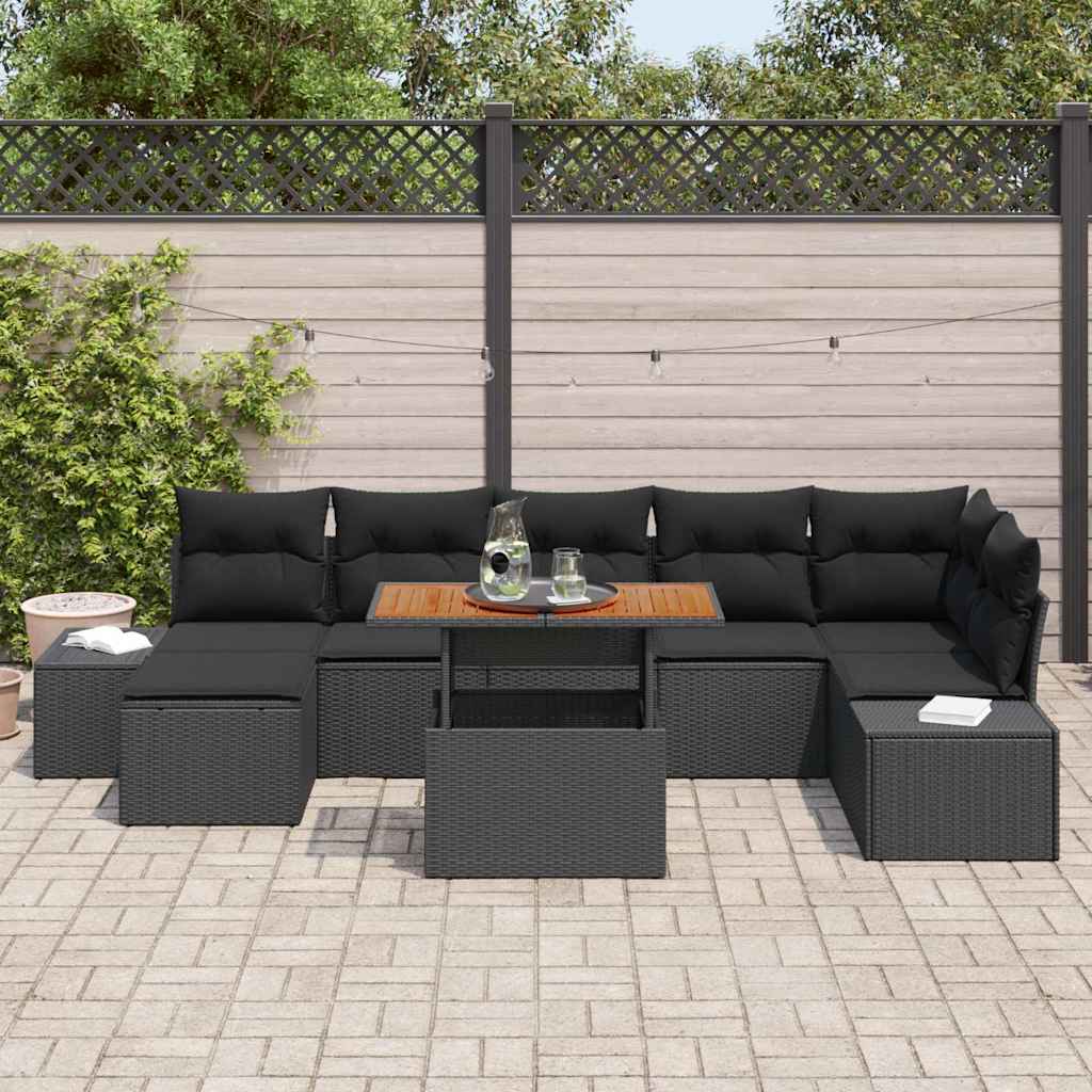 Garten-Sofa-Set mit Kissen 8 pcs Schwarz und Braun