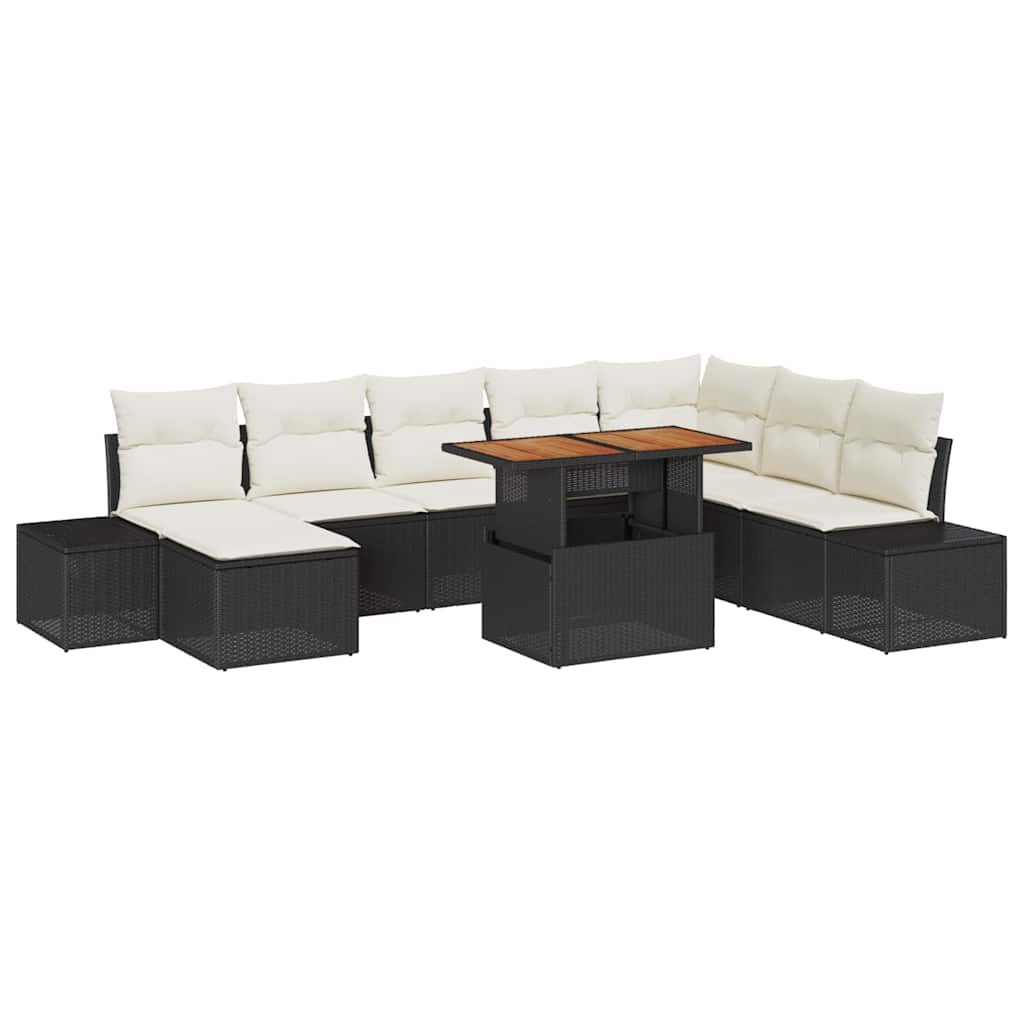 Garten Essgruppe mit Kissen 9 pcs Schwarz und Creme