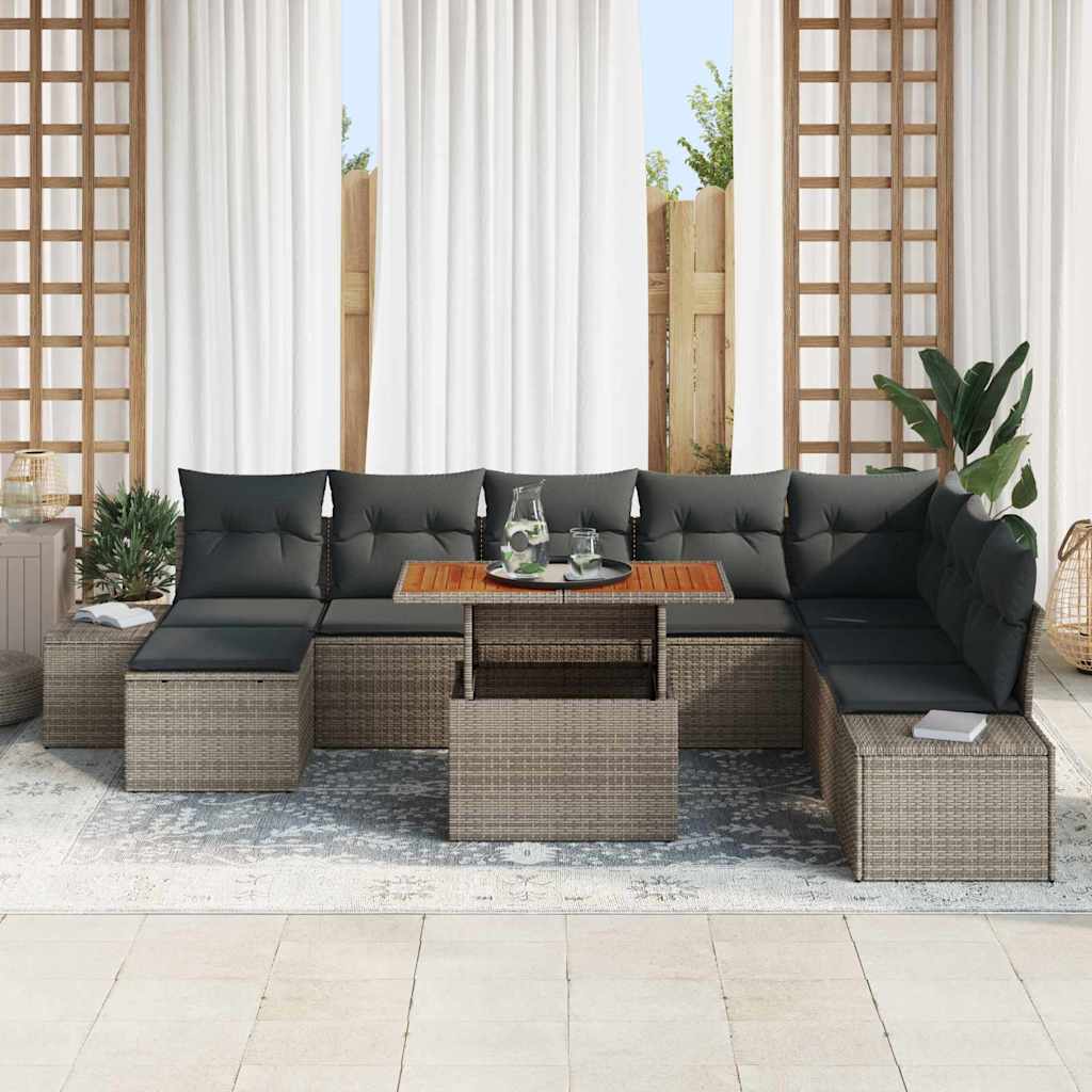 Garten Essgruppe mit Kissen 9 pcs Grau und Braun