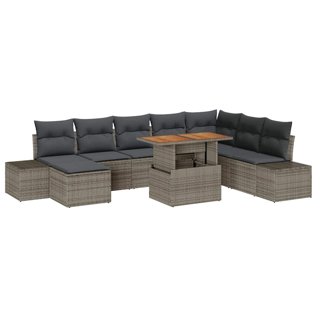 Garten Essgruppe mit Kissen 9 pcs Grau und Braun