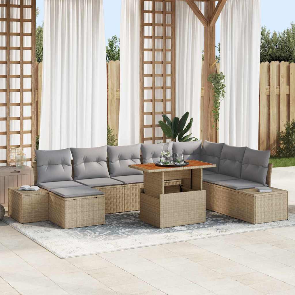 Garten Essgruppe mit Kissen 9 pcs Beige und Grau