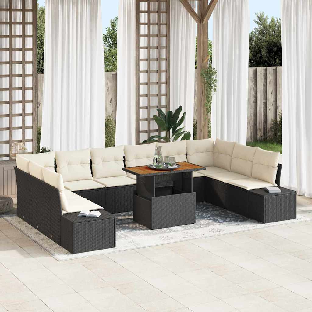 Garten-Sofa-Set mit Kissen 11 pcs Schwarz und Creme