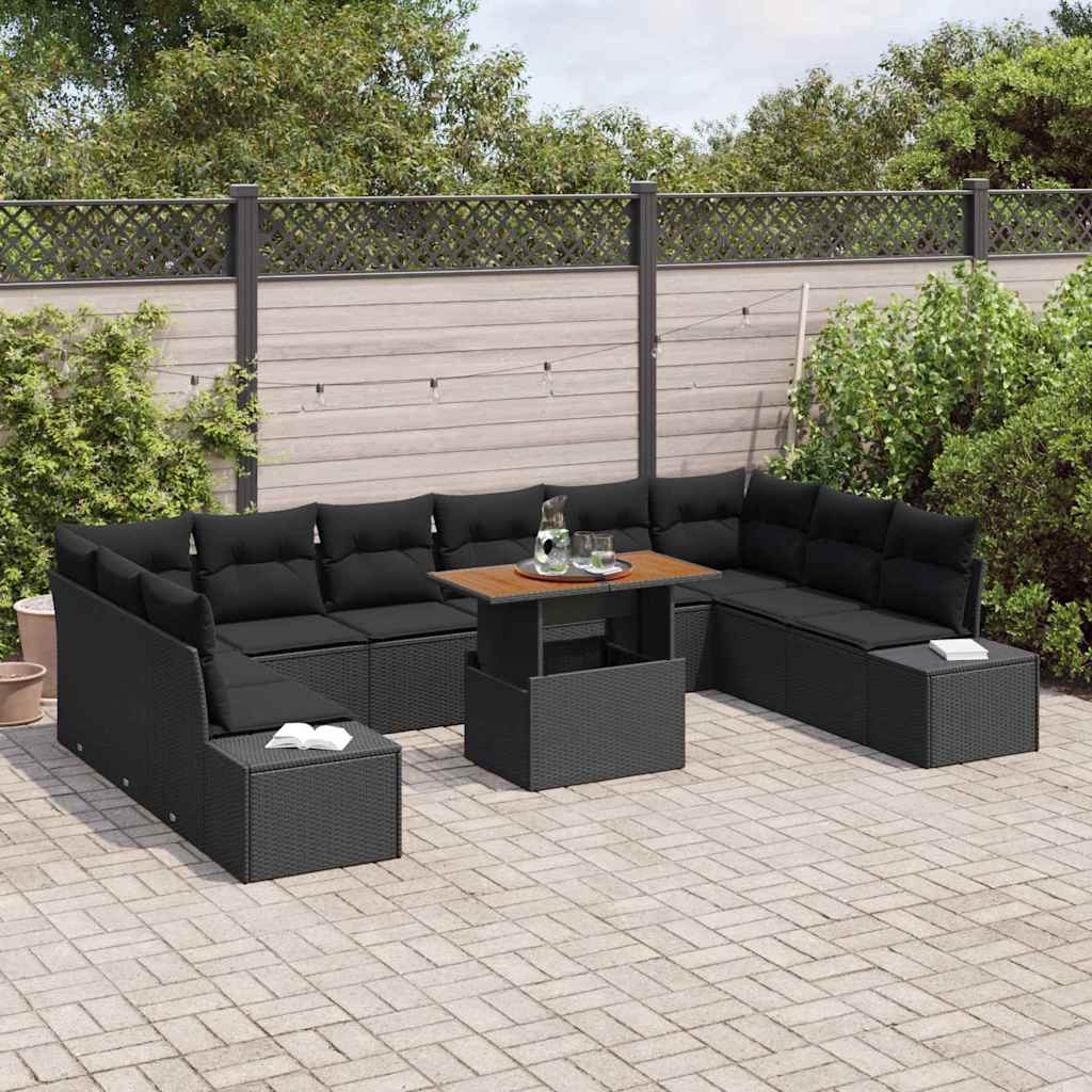 Garten-Sofa-Set mit Kissen 11 pcs Schwarz und Braun