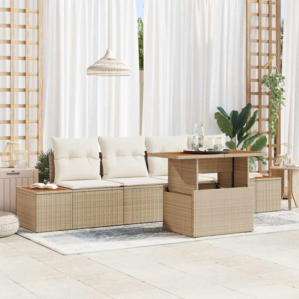 Gartensofa-set 5 Stk. Beige Poly-Rattan