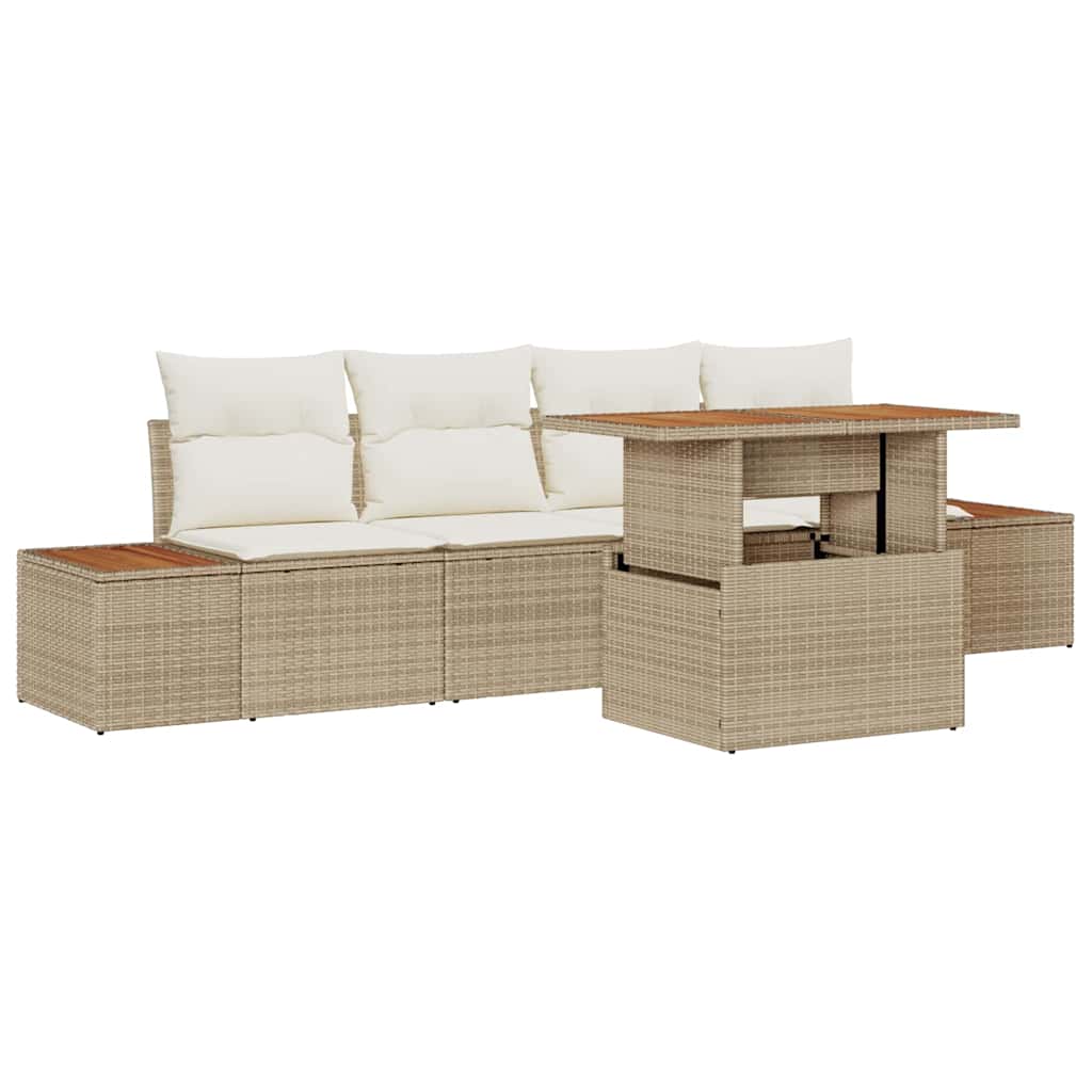 Gartensofa-set 5 Stk. Beige Poly-Rattan
