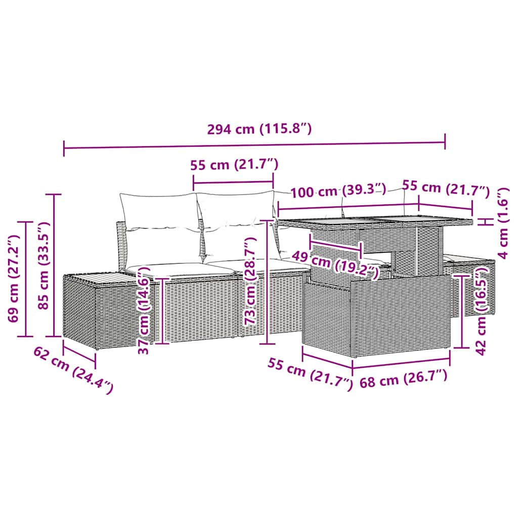 Gartensofa-set 5 Stk. Beige Poly-Rattan