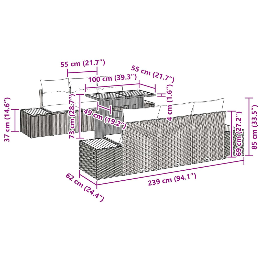 Garten Essgruppe mit Kissen 7 pcs Schwarz und Braun