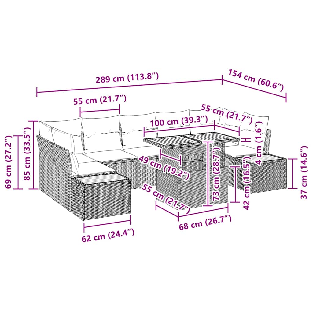 Garten Essgruppe mit Kissen 8 pcs Grau und Braun