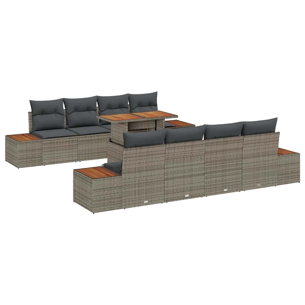 Garten Essgruppe mit Kissen 9 pcs Grau und Braun