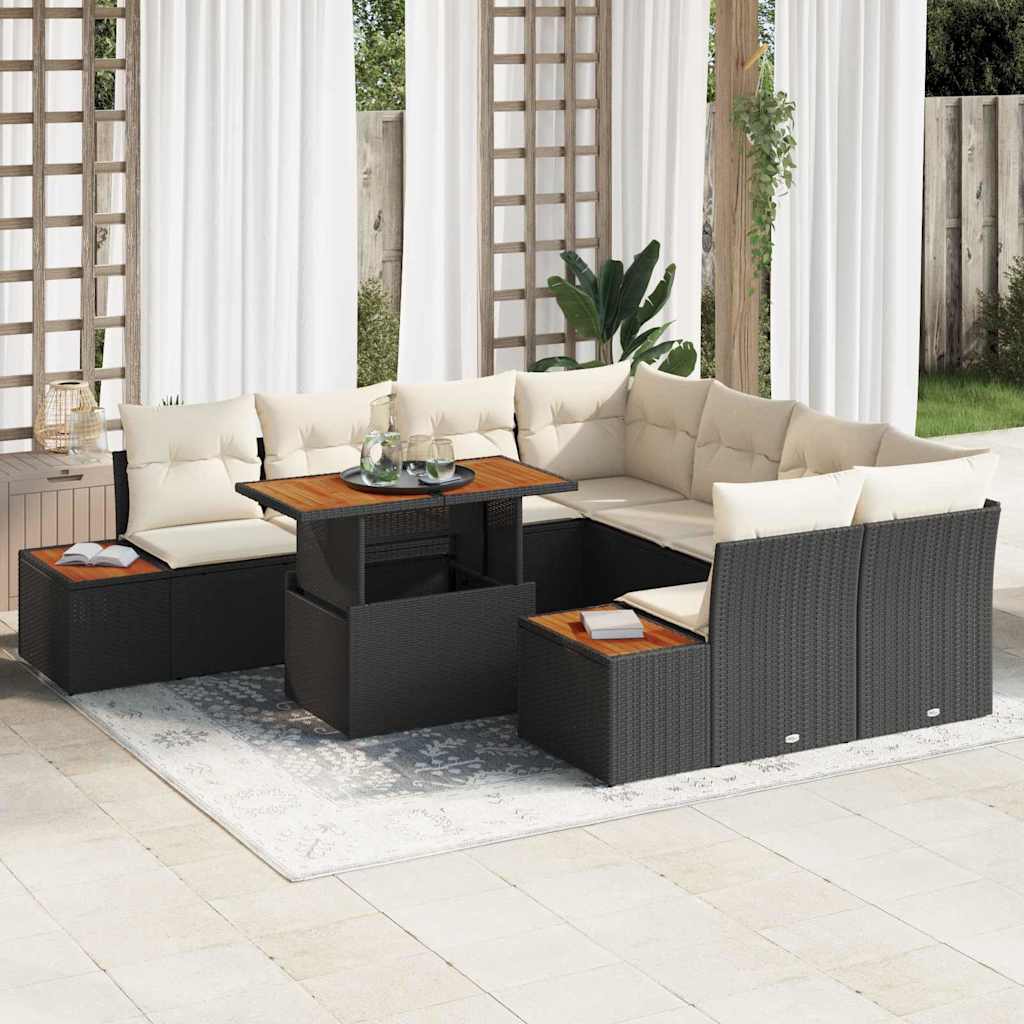 Garten Essgruppe mit Kissen 9 pcs Schwarz und Beige