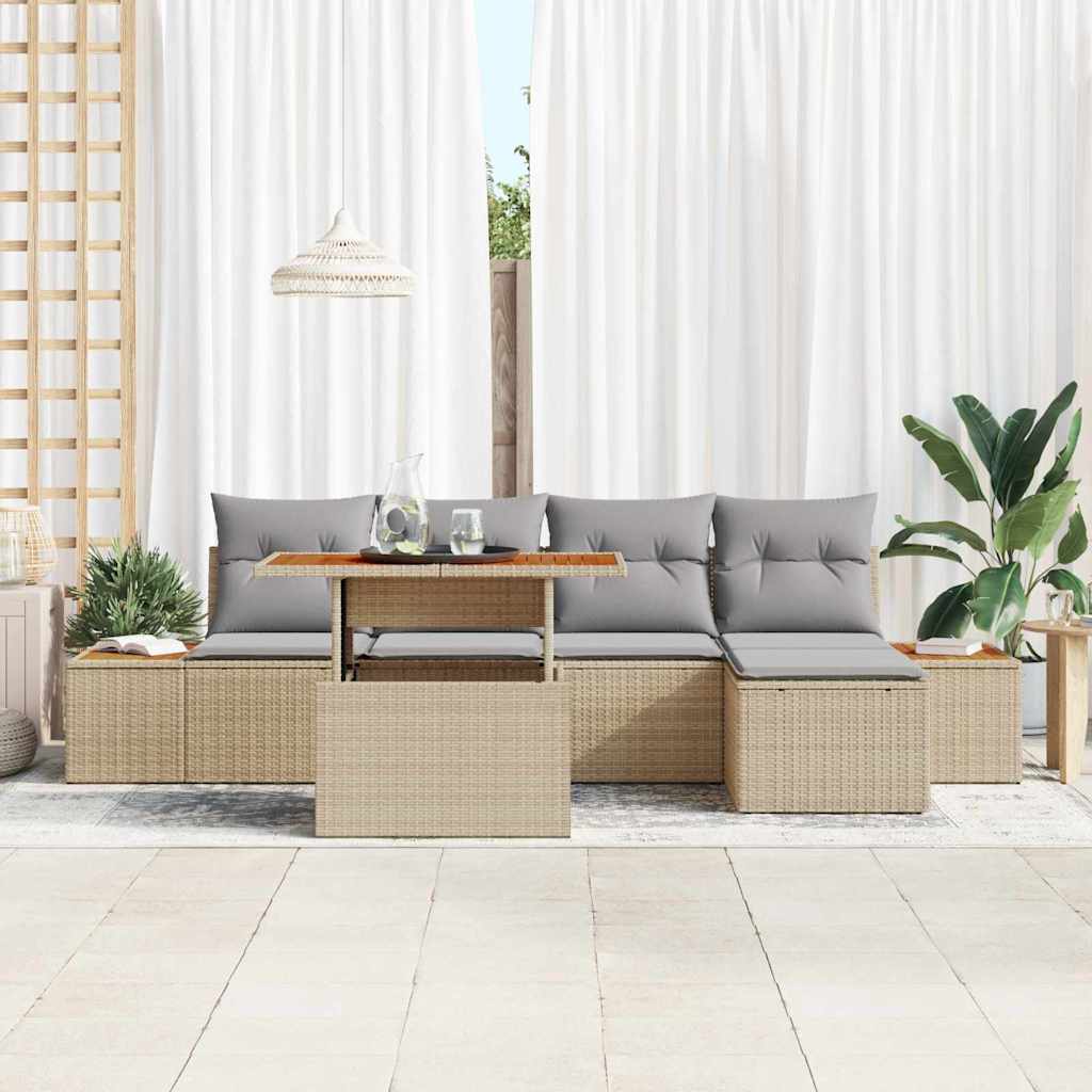 Garten Essgruppe mit Kissen 6 pcs Beige und Grau
