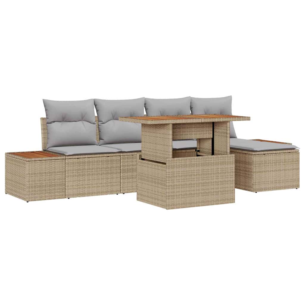 Garten Essgruppe mit Kissen 6 pcs Beige und Grau