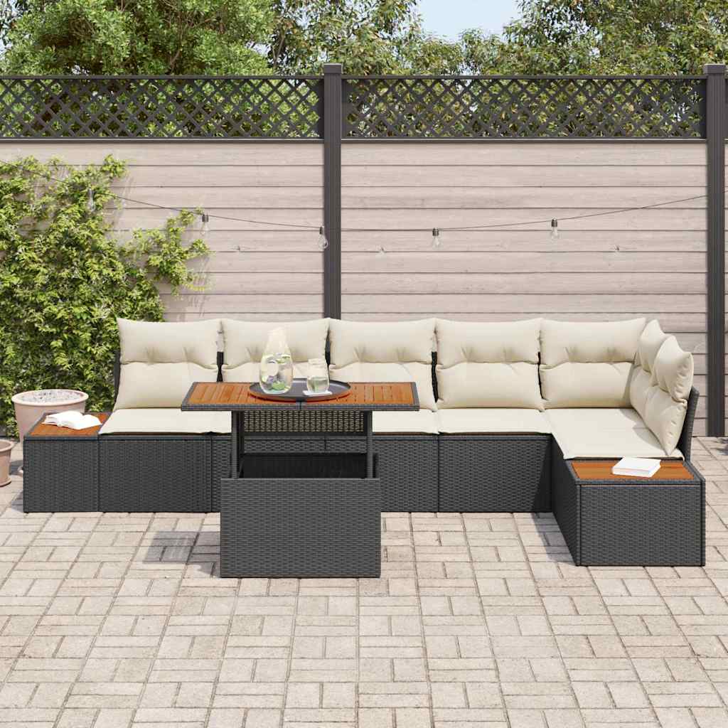 Garten Essgruppe mit Kissen 7 pcs Schwarz und Beige