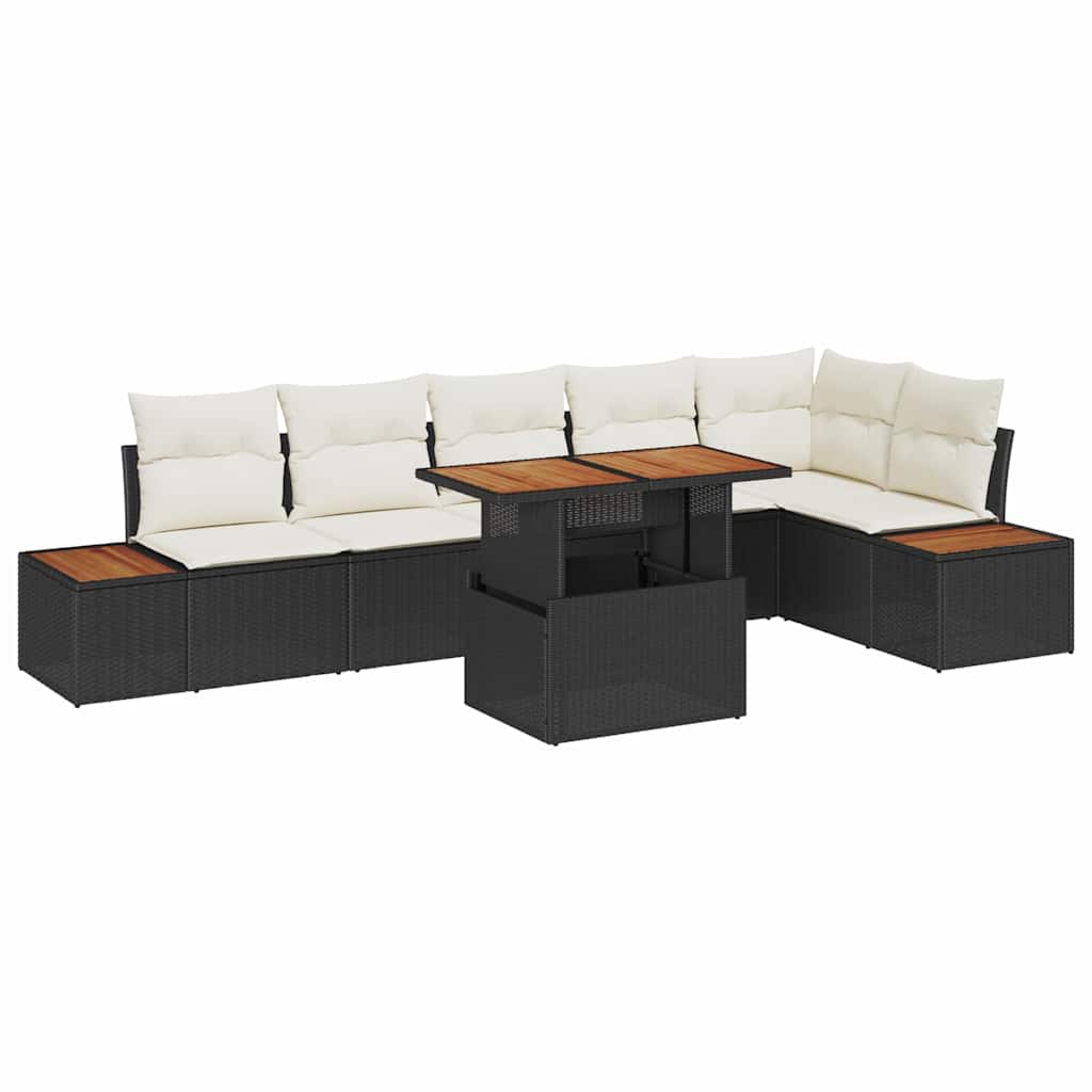 Garten Essgruppe mit Kissen 7 pcs Schwarz und Beige