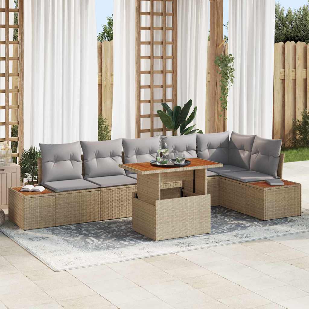 Garten Essgruppe mit Kissen 7 pcs Beige und Grau