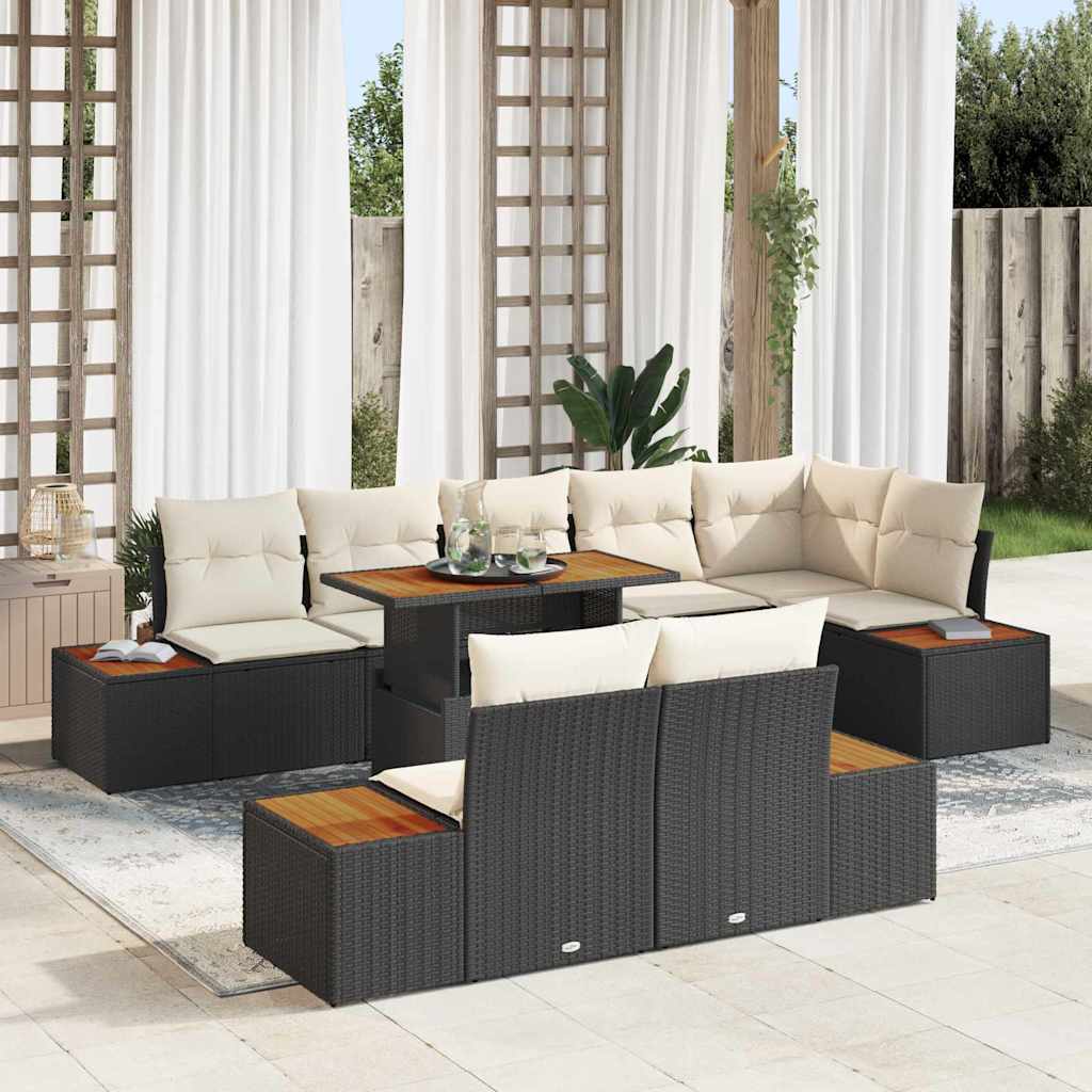 Garten Essgruppe mit Kissen 9 pcs Schwarz und Beige
