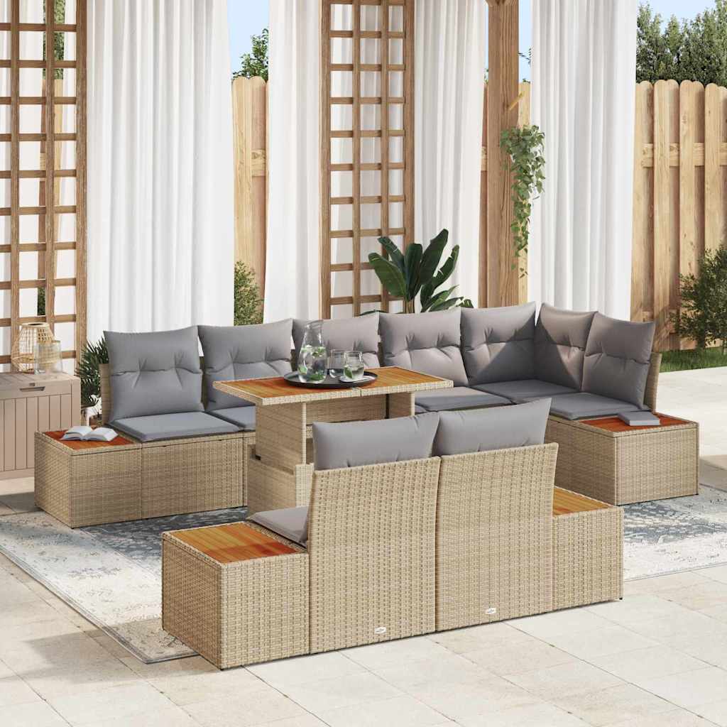 Garten Essgruppe mit Kissen 9 pcs Beige und Grau
