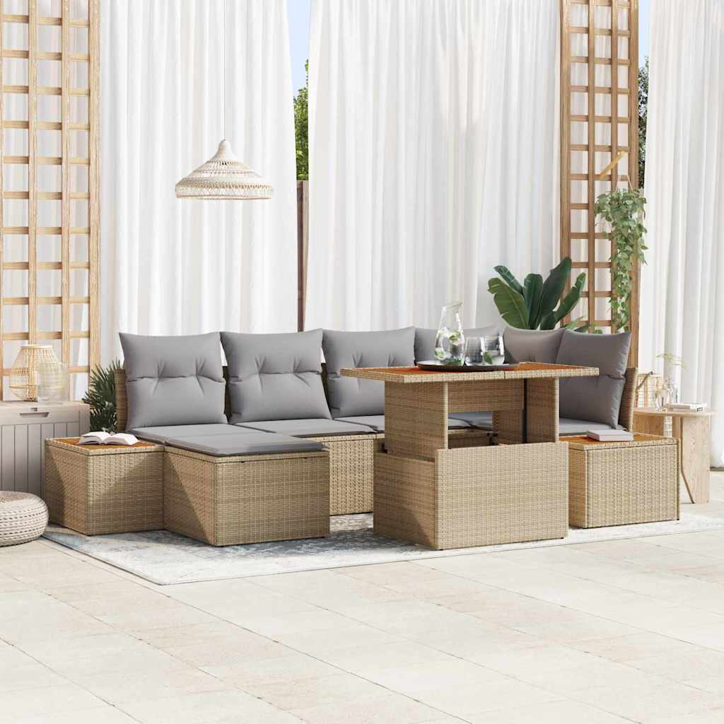 Garten Essgruppe mit Kissen 7 pcs Beige und Grau