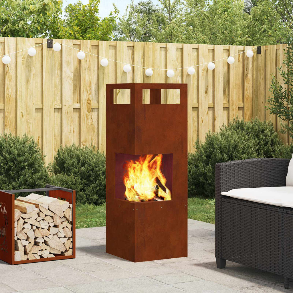 Feuerstelle Braun 35 x 35 x 100 cm Wetterfeststahl