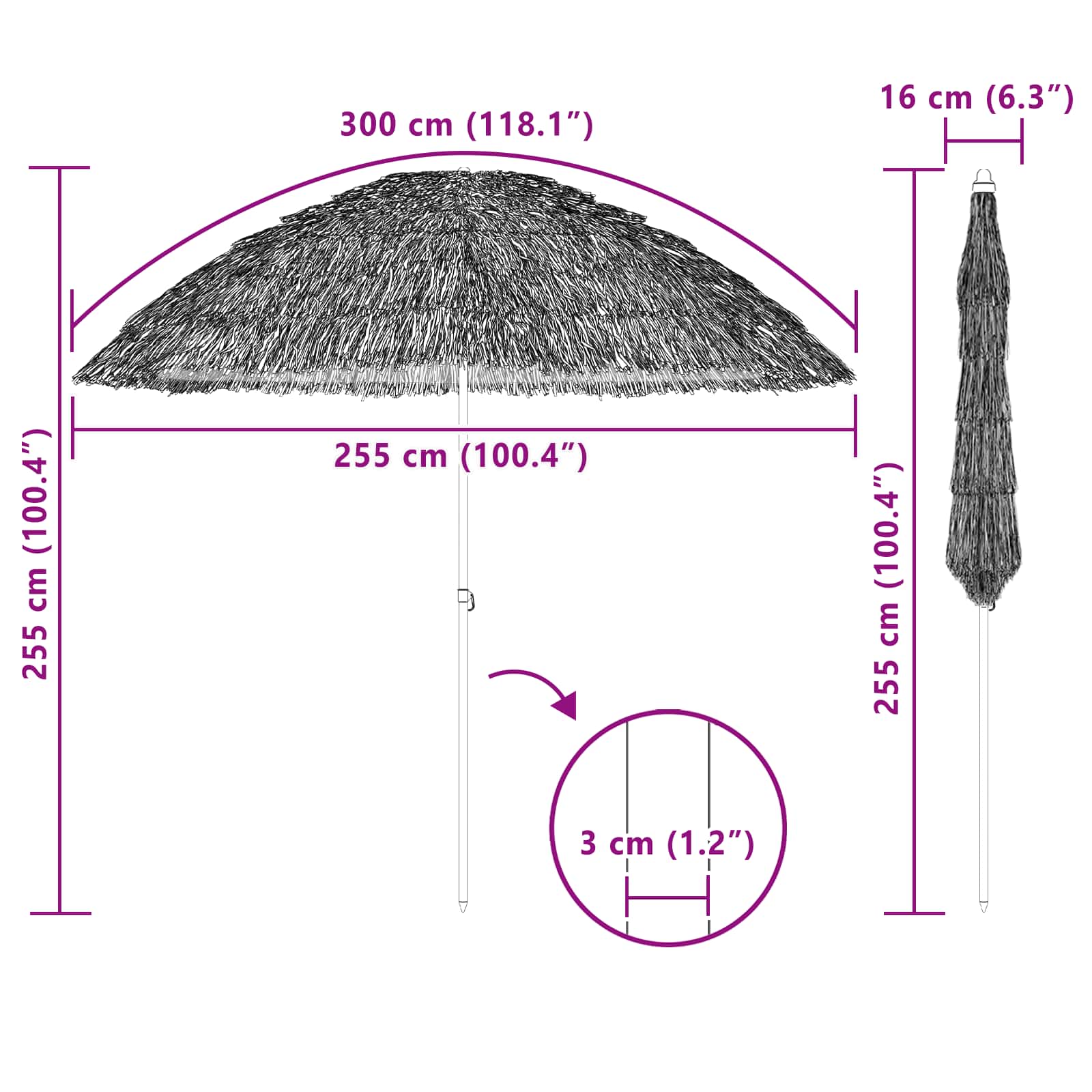 Garten-Sonnenschirm Natur 255 x 255 x 255 cm