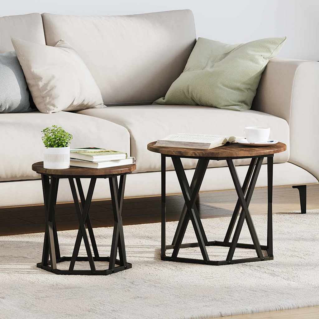 Beistelltisch 2 pcs Geräucherte Eiche Ingenieure Holz und Stahl
