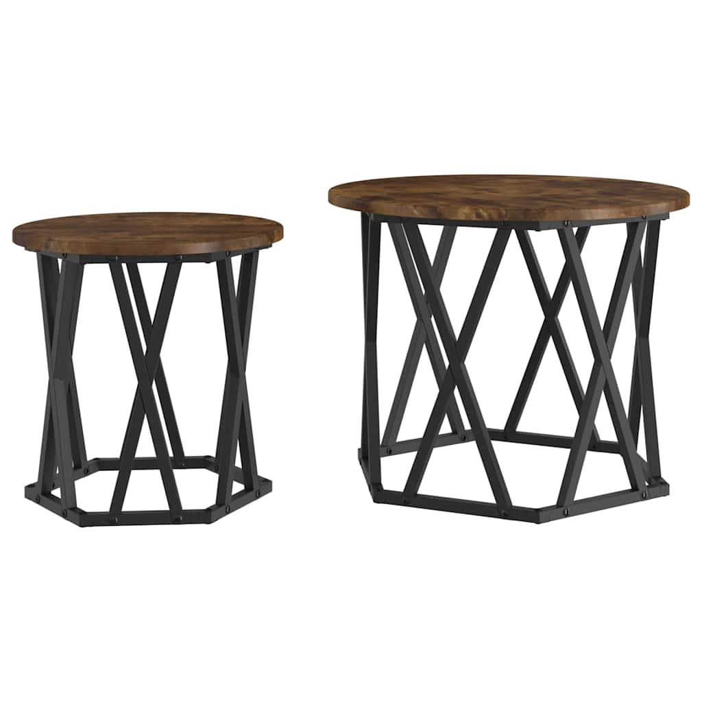 Beistelltisch 2 pcs Geräucherte Eiche Ingenieure Holz und Stahl