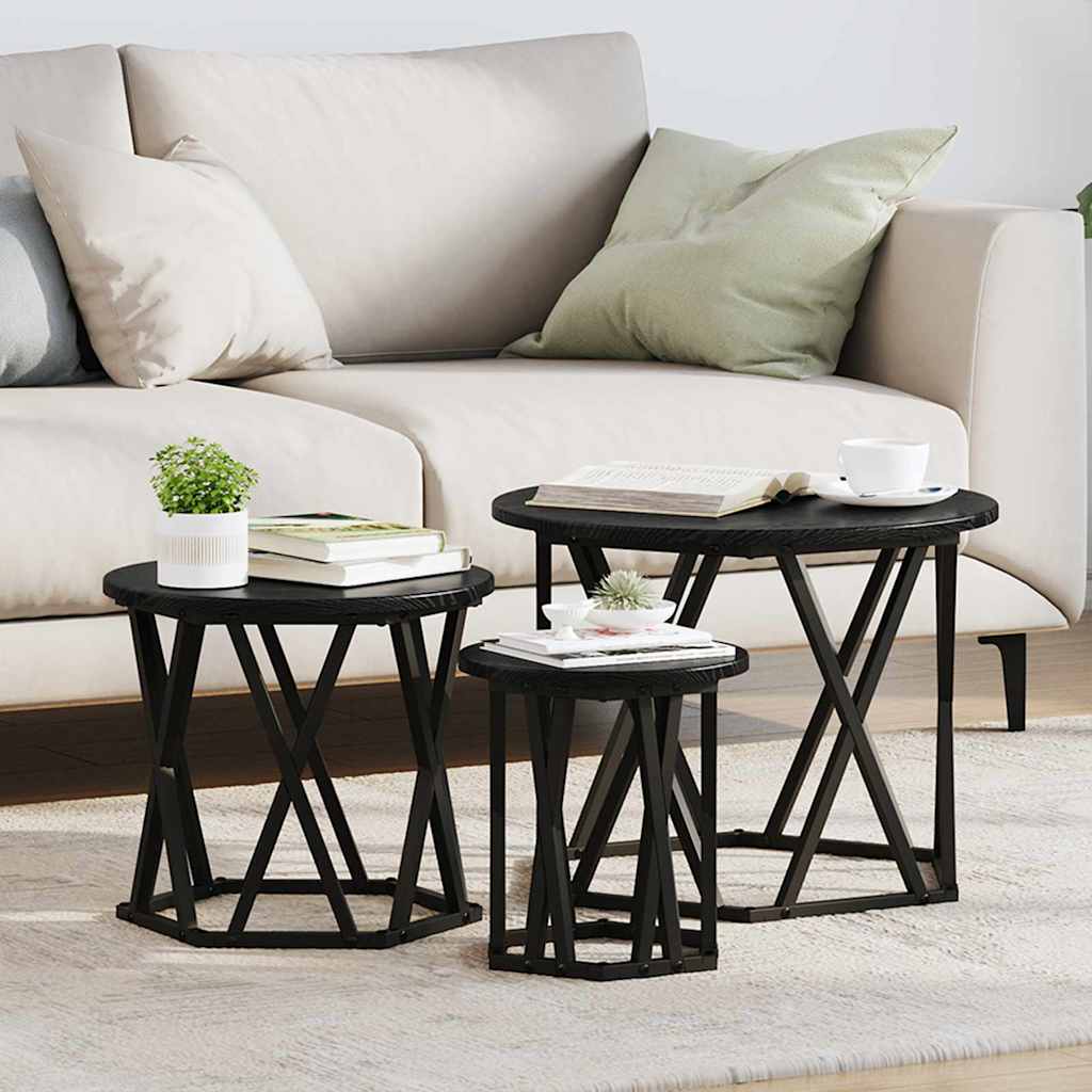 Nesting Beistelltisch 3 pcs Schwarz Eichen-Optik