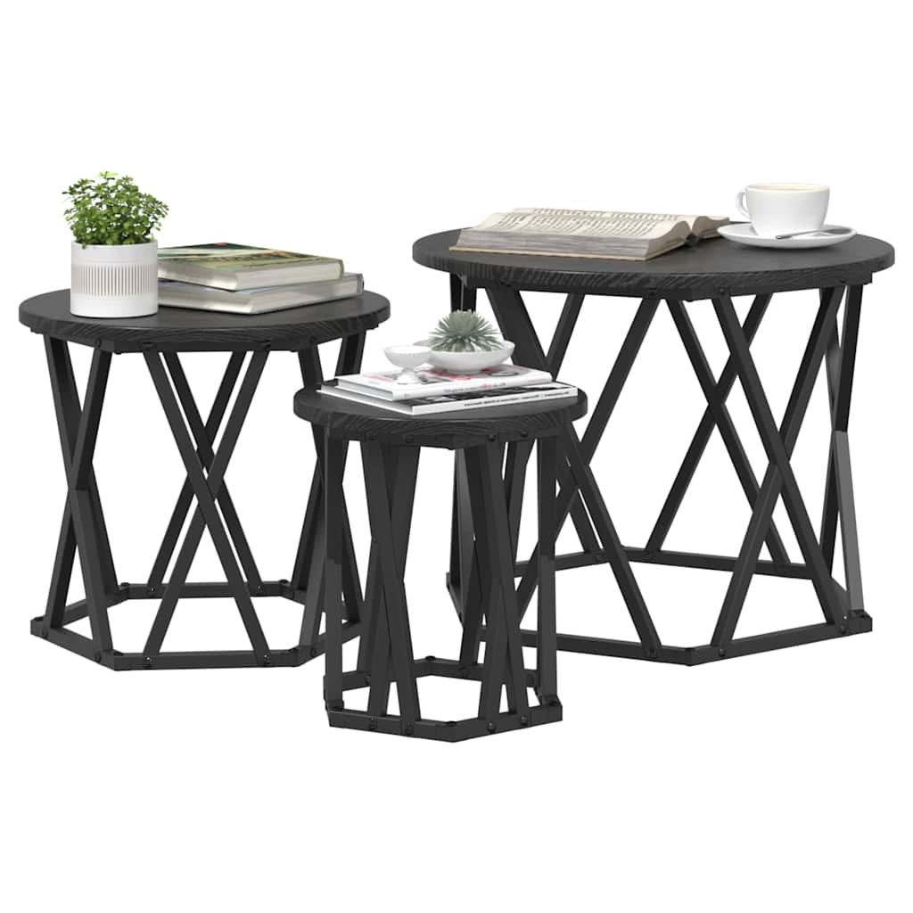 Nesting Beistelltisch 3 pcs Schwarz Eichen-Optik