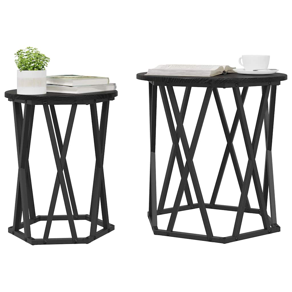 Couchtisch 2 pcs Schwarz Eichen-Optik Ingenieure Holz und Stahl