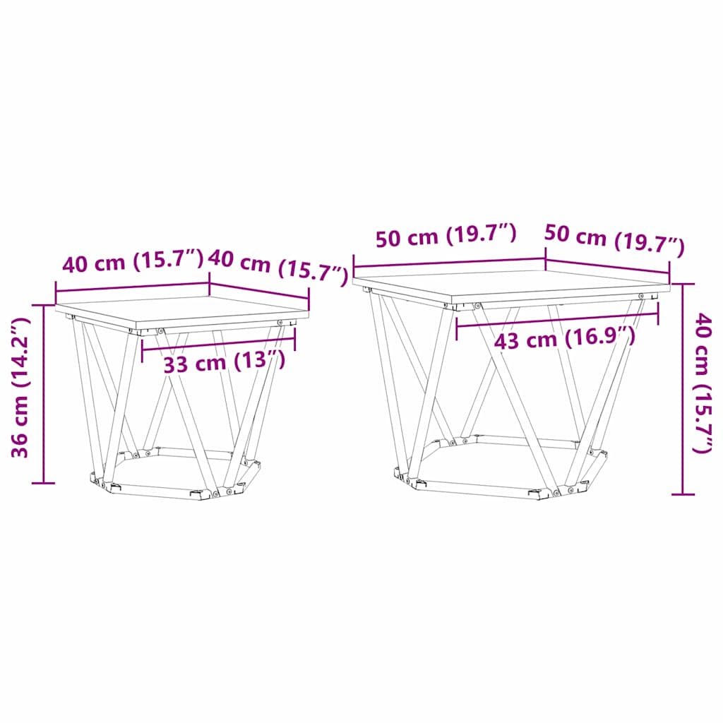 Beistelltisch-Set 2 pcs Graues Sonoma Ingenieure Holz und Stahl