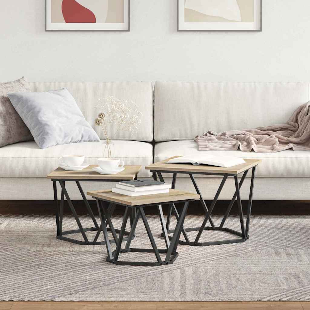 Couchtisch 3 pcs Sonoma-Eiche Ingenieure Holz und Stahl