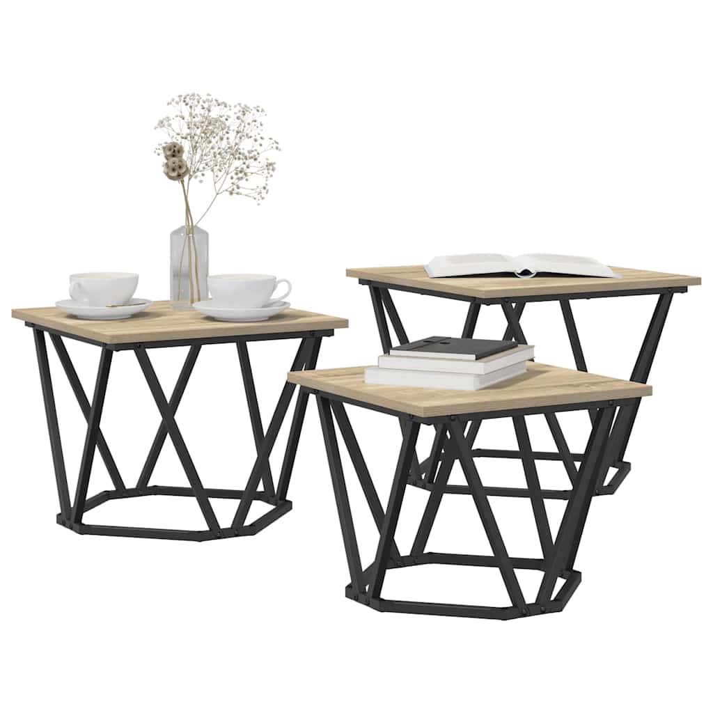 Couchtisch 3 pcs Sonoma-Eiche Ingenieure Holz und Stahl