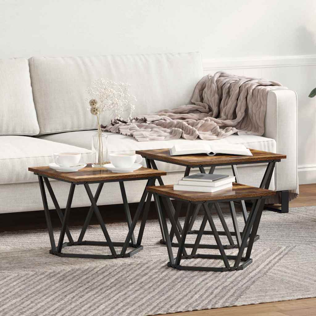 Couchtisch 3 pcs Geräucherte Eiche Ingenieure Holz und Stahl