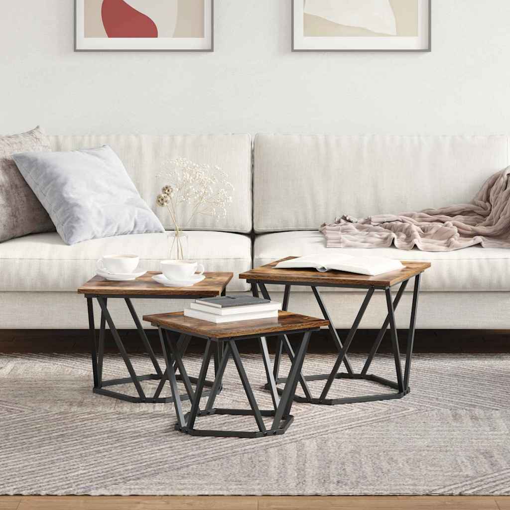 Couchtisch 3 pcs Geräucherte Eiche Ingenieure Holz und Stahl